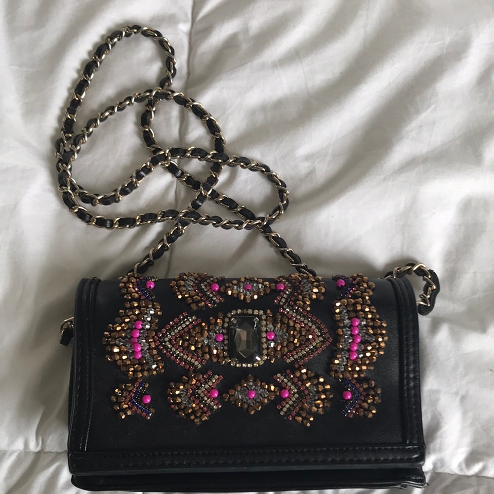 Black Beaded Crossbody Bag